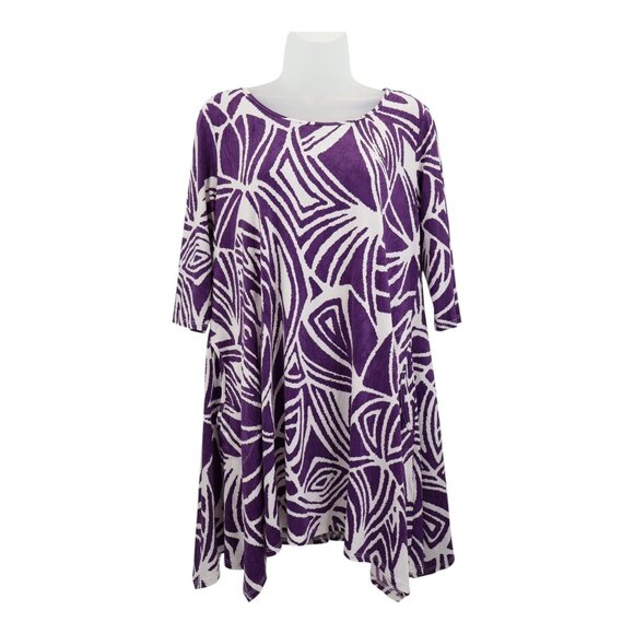 IC by Connie Tunic Top Size Small Purple Crinkle 3/4 Sleeves Lagenlook Geometric - Picture 2 of 10